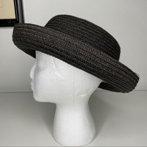 Black Raffia Boater Fedora Hat woven